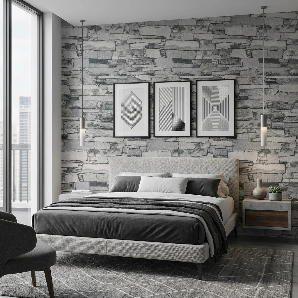 Papel Vinilico Lavable Studio 1946/2 Simil Laja Muresco Gris