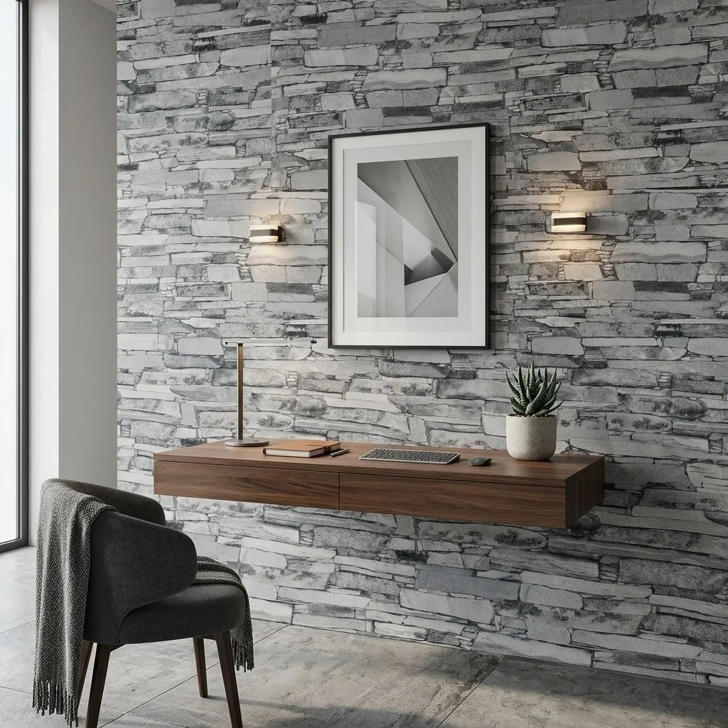 Papel Vinilico Lavable Studio 1946/2 Simil Laja Muresco Gris