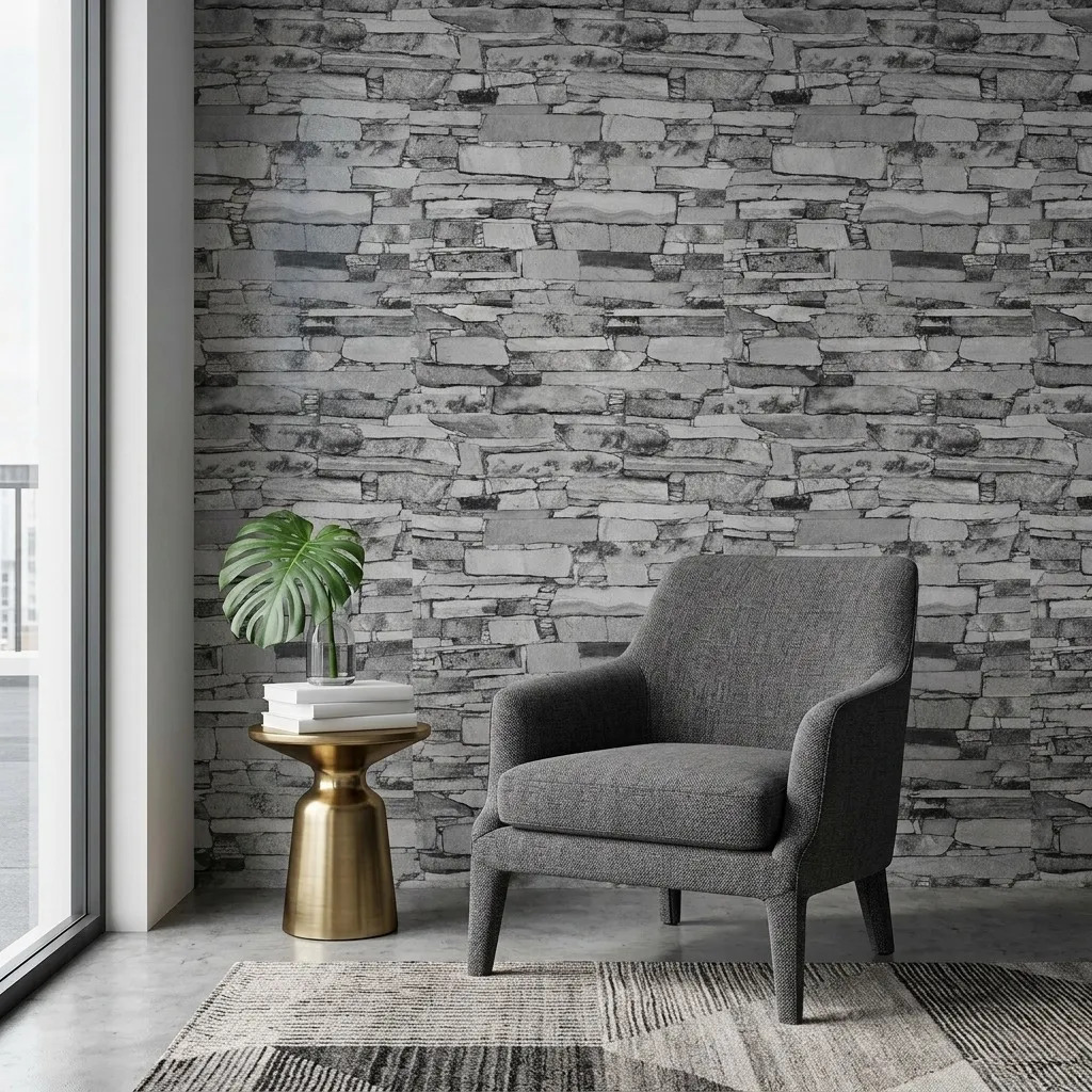 Papel Vinilico Lavable Studio 1946/2 Simil Laja Muresco Gris