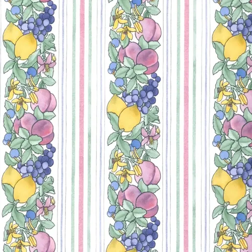 Papel Vinilico F/blanco Frutas Rayado Ideal Cocina X 9,50 Mt