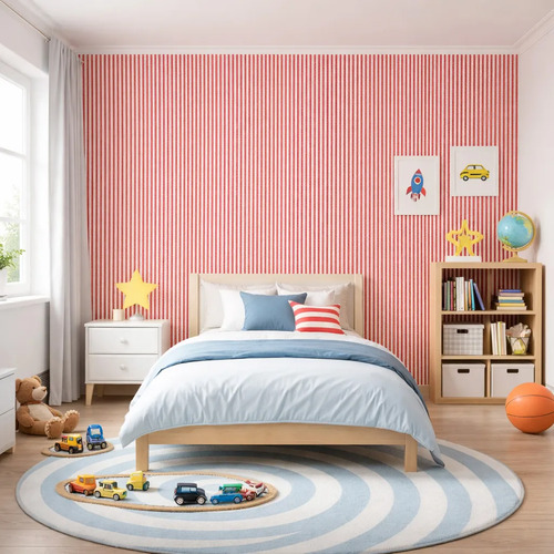 Papel Vinilico Rayado Disney 2063/4 Muresco Decostock Rojo Y Blanco