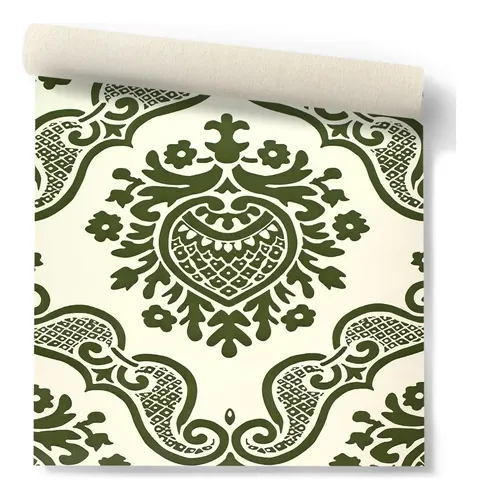 Papel Vinilizado Arabescos Verde F/ Blan Amarie Muresco 32/3 DecoStock