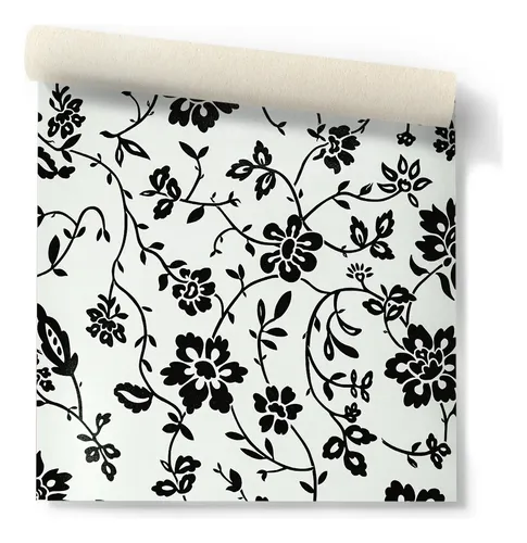Papel Vinilizado Flores Negras F/ Blanco Amarie Muresco 30/1