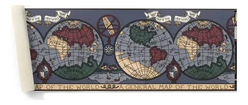 Guarda Vinilizada X 5 Mts Importada Juvenil Mapamundi Gris DecoStock