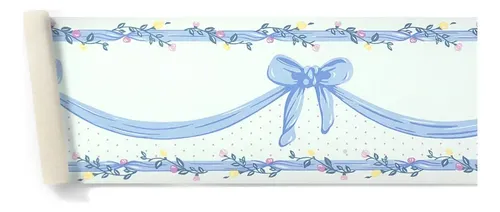 Guarda Vinilizada Bord X 5 Mts  Flores Moños Celeste 90246/1 DecoStock