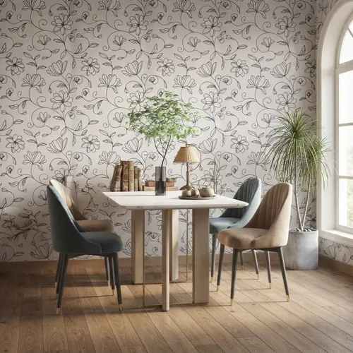 Papel Vinilico Textur Zen 3485/1 Muresco F/blanco Flor Negra