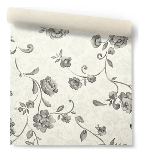 Papel Vinilico Flores Gris Osc F/ Crema Ayun Muresco 6403/4