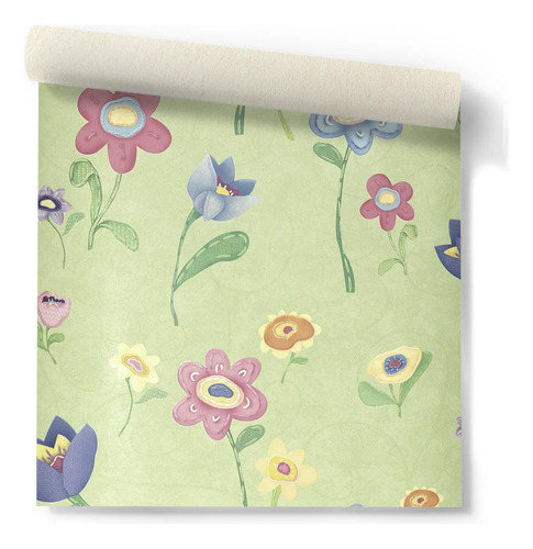Papel Vinilizado F/ Verde Con Flores Cuentos Muresco 7809/1 DecoStock