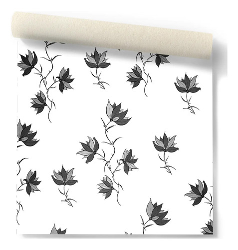 Papel Vinilizado Flores Negras F/ Blanco Amarie Muresco 31/1