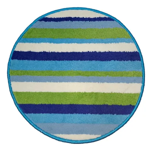 Alfombra Redonda 50 Cm Diámetro Rayada Celeste, Azul Y Verde DIB