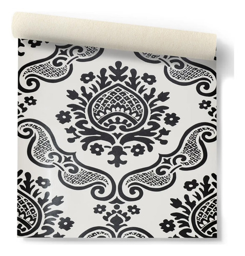 Papel Vinilizado Blanco y Negro Arabescos Amarie Muresco 32/1 DecoStock