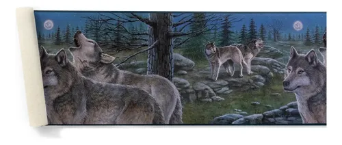 Guarda Vinilica Importada X 4,57 Mts Lobos Bosque Noche DecoStock