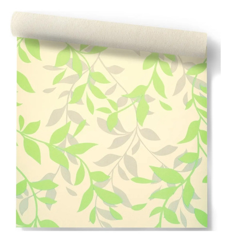Papel Vinilico Crema Hojas Verde Y Vison Galia Muresco 40/2