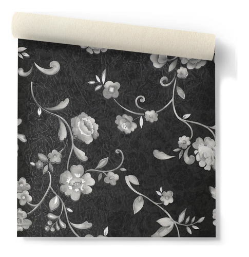 Papel Vinilico Flores Gris Osc F/ Negro Ayun Muresco 6403/5