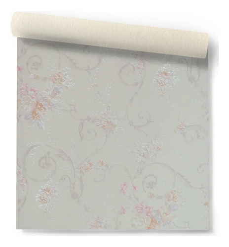 Papel Vinilico Beige Sedado Flores Cinthia 6107/2 Muresco