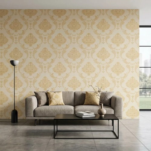 Papel Vinilizado Arabesco Viva La Casa Muresco 178/3 Dstock Amarillo